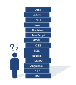 Ajax、JSON、.NET、Java、Bootstrap、JavaScript、HTML、CSS、SQL、Node.js、jQuery、AngularJS、PHP、XML